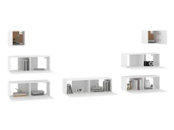7 pcs conjunto de móveis de TV derivados de madeira branco PT782078