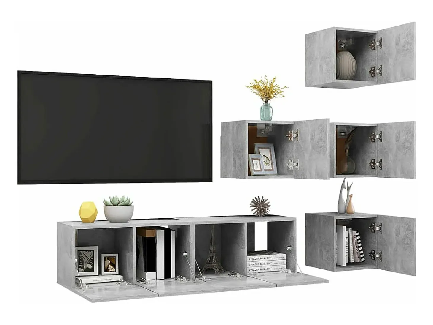 6 pcs conjunto de móveis de TV contraplacado cinzento cimento PT664877