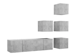 6 pcs conjunto de móveis de TV contraplacado cinzento cimento