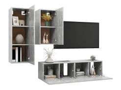 4 pcs conjunto de móveis de TV derivados madeira cinza cimento PT892341
