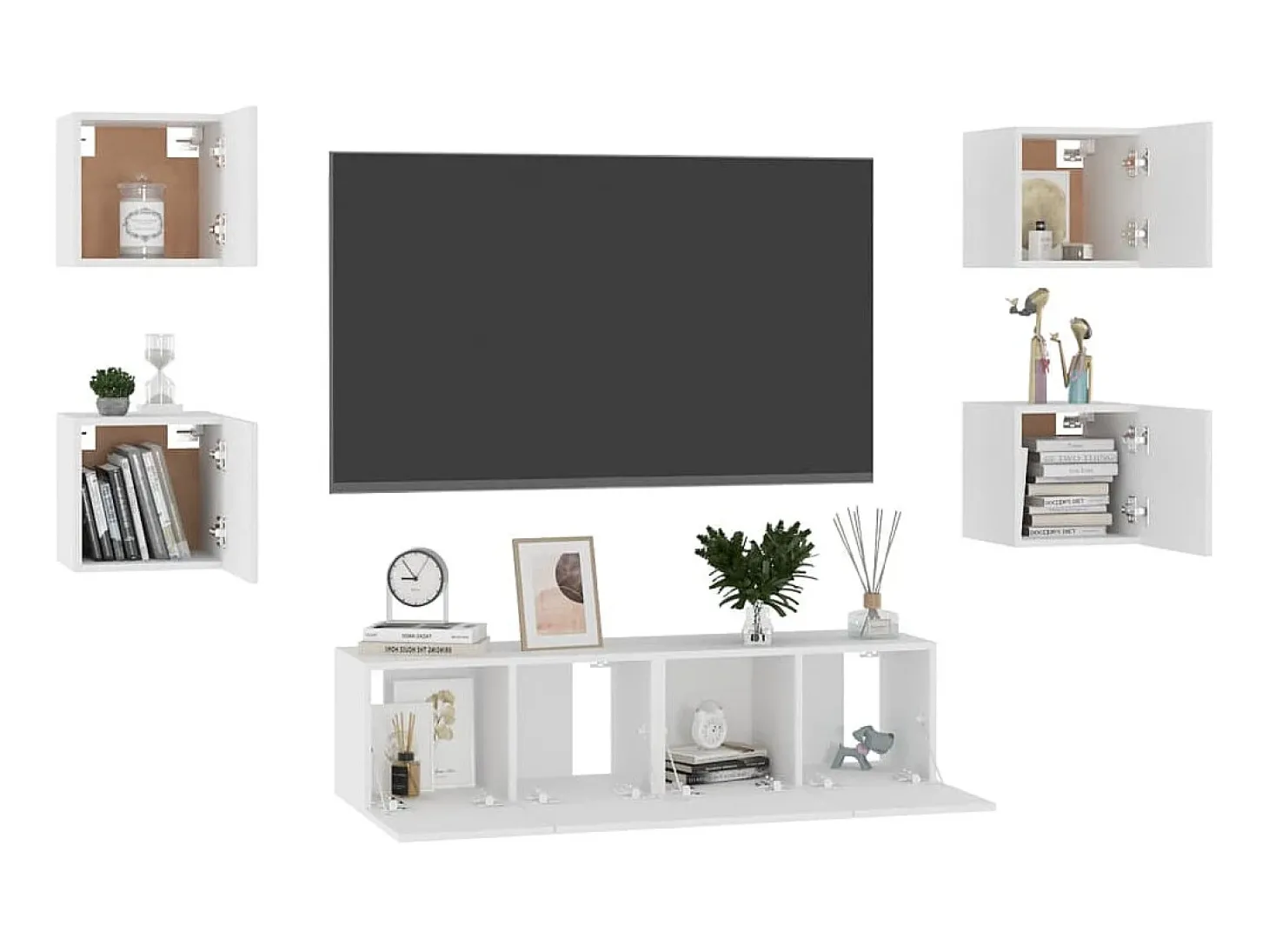 6 pcs conjunto de móveis de TV derivados de madeira branco PT511744
