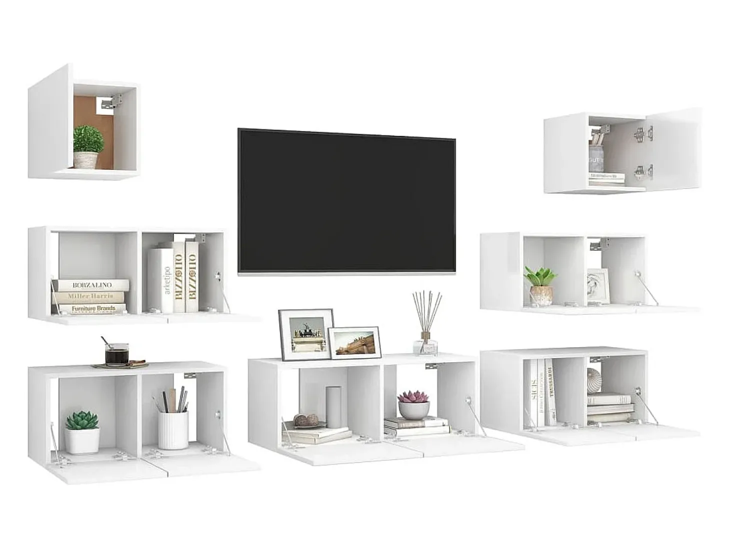 7 pcs conjunto de móveis de TV derivados de madeira branco PT122781