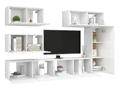 6 pcs conjunto de móveis de TV derivados de madeira branco PT899392