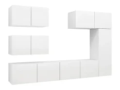 6 pcs conjunto de móveis de TV derivados de madeira branco PT899392