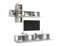 7 pcs conjunto de móveis de TV contraplacado cinzento cimento PT588618