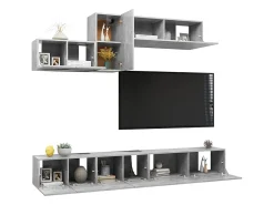 6 pcs conjunto de móveis de TV derivados madeira cinza cimento PT602155
