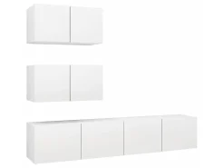 4 pcs conjunto de móveis de TV derivados de madeira branco PT887962
