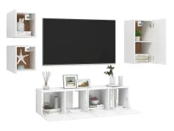 5 pcs conjunto de móveis de TV derivados de madeira branco PT998271