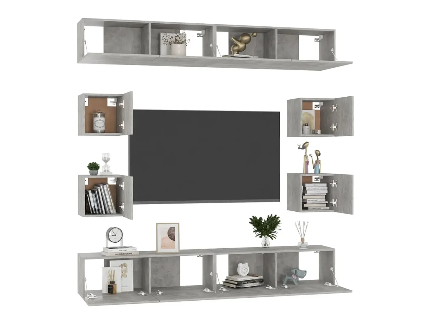 8 pcs conjunto de móveis de TV contraplacado cinzento cimento PT374855