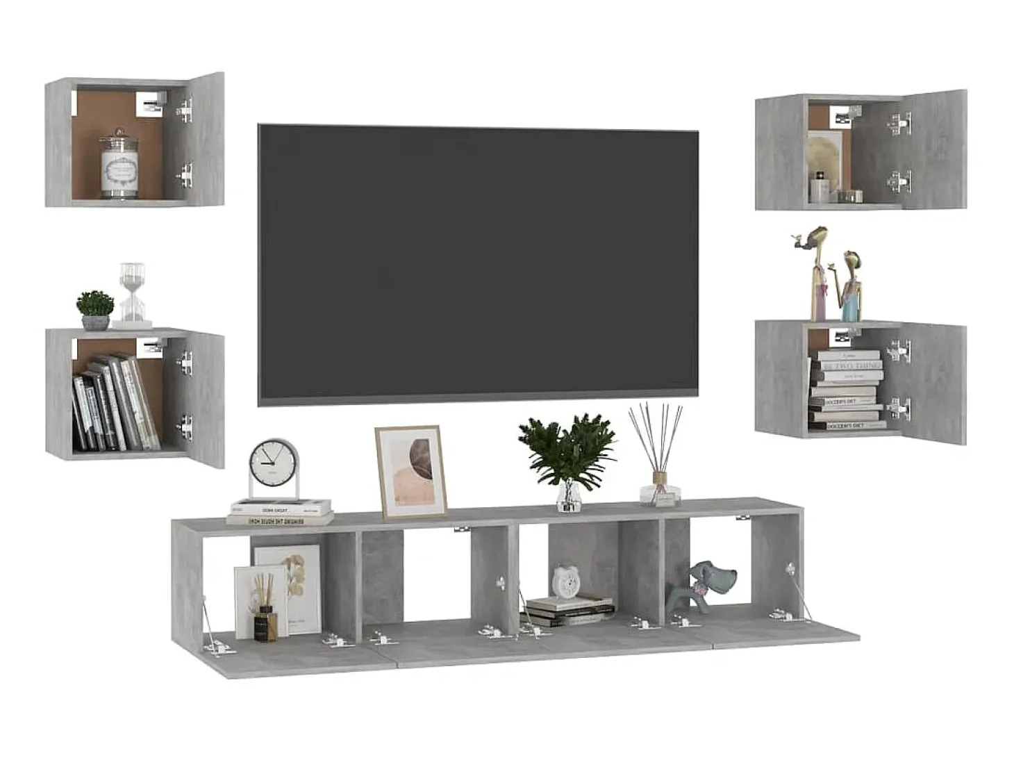 6 pcs conjunto de móveis de TV contraplacado cinzento cimento PT967178