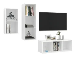 3 pcs conjunto de móveis de TV contraplacado branco PT442924