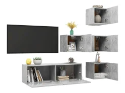 5 pcs conjunto de móveis de TV contraplacado cinzento cimento PT779961