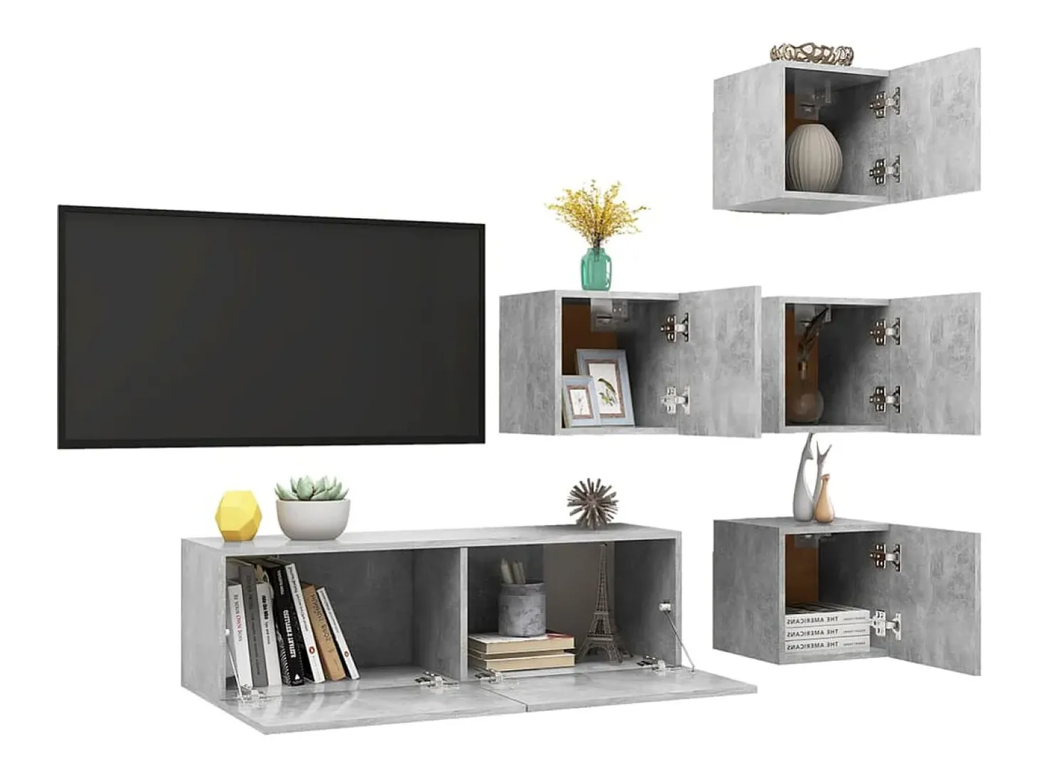 5 pcs conjunto de móveis de TV contraplacado cinzento cimento PT779961