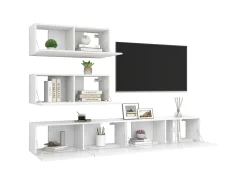 4 pcs conjunto de móveis de TV derivados de madeira branco PT879041
