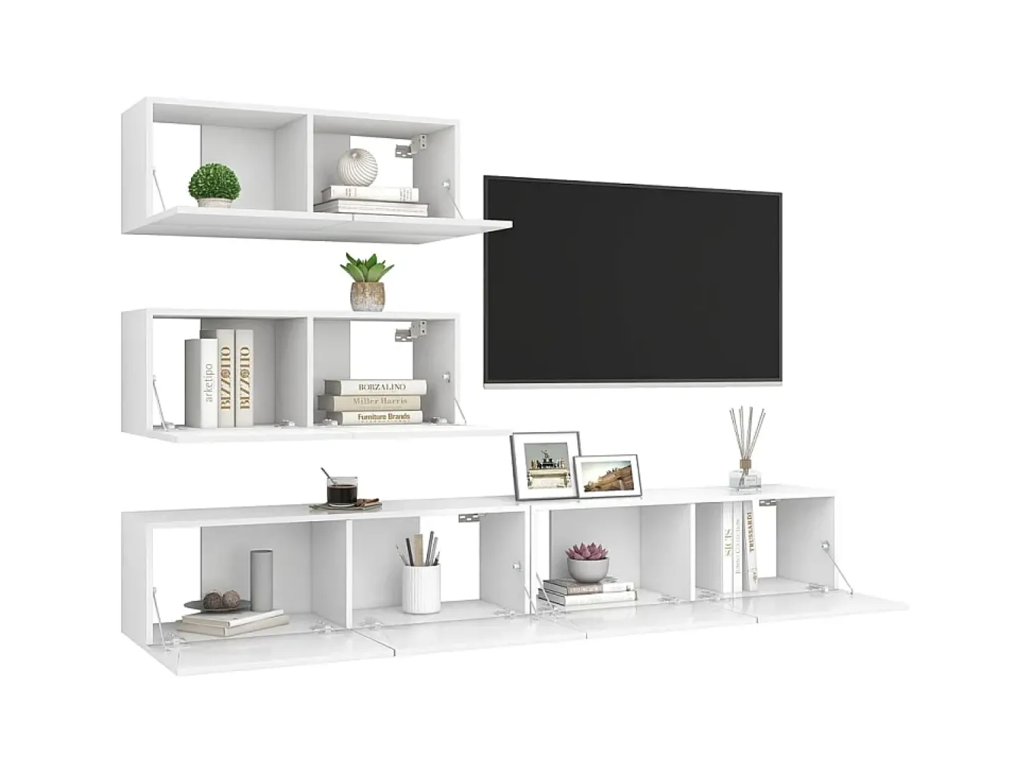 4 pcs conjunto de móveis de TV derivados de madeira branco PT879041