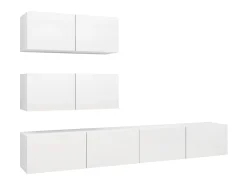 4 pcs conjunto de móveis de TV derivados de madeira branco PT879041