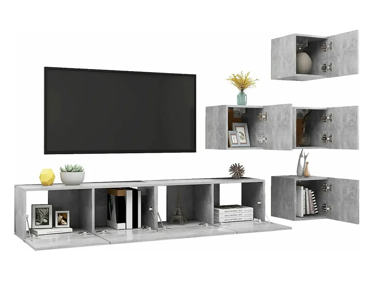 6 pcs conjunto de móveis de TV contraplacado cinzento cimento PT904658