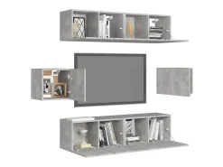 6 pcs conjunto de móveis de TV derivados madeira cinza cimento PT259381