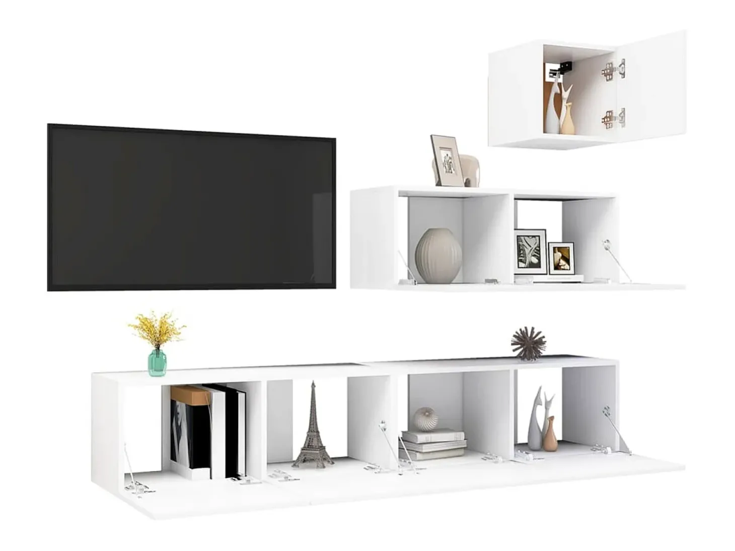 4 pcs conjunto de móveis de TV derivados de madeira branco PT711316