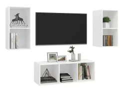 3 pcs conjunto de móveis de TV contraplacado branco PT121167