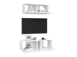 2 pcs conjunto de móveis de TV derivados de madeira branco PT181393
