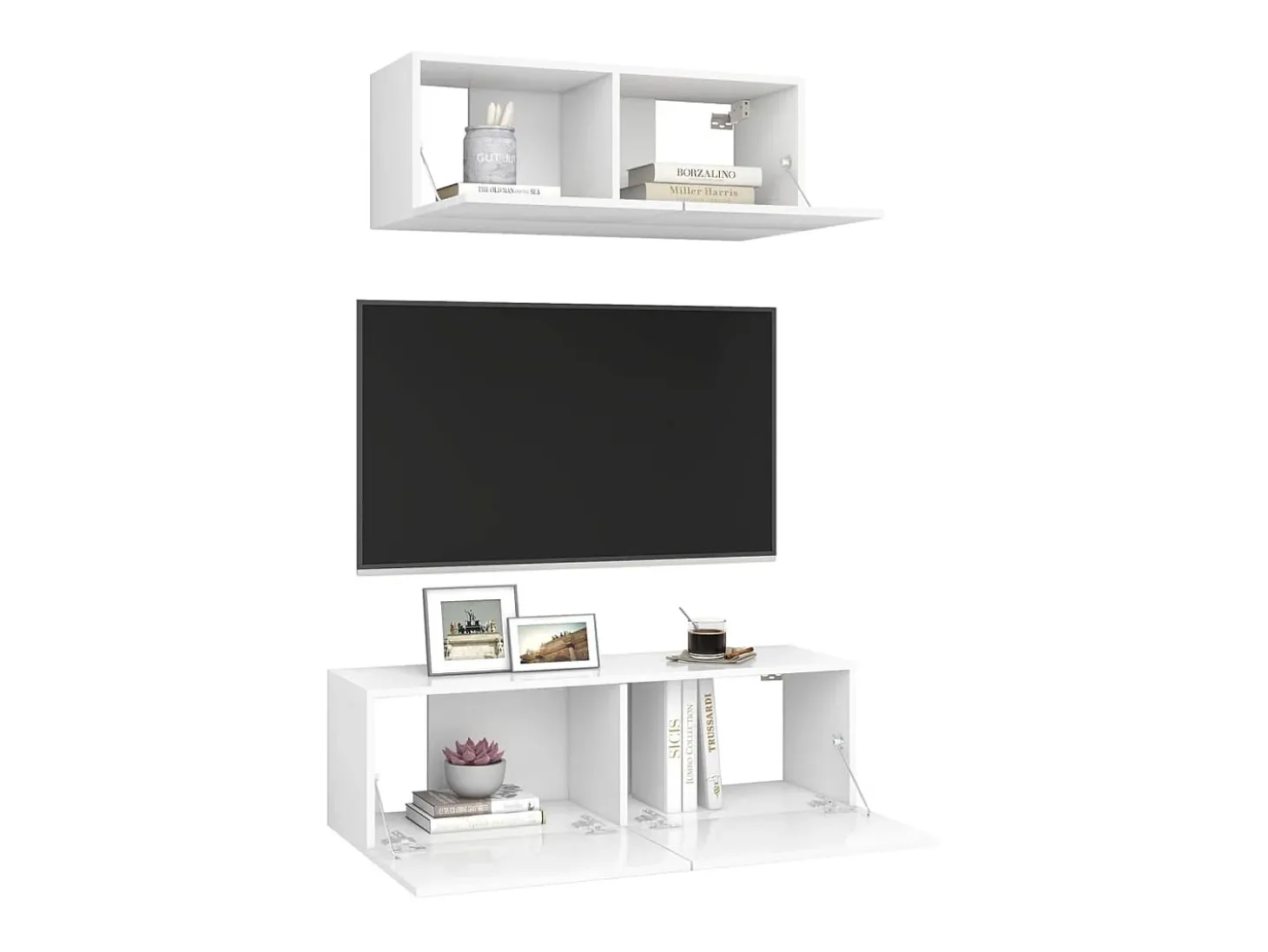 2 pcs conjunto de móveis de TV derivados de madeira branco PT181393