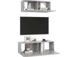 2 pcs conjunto de móveis de TV derivados madeira cinza cimento PT908406