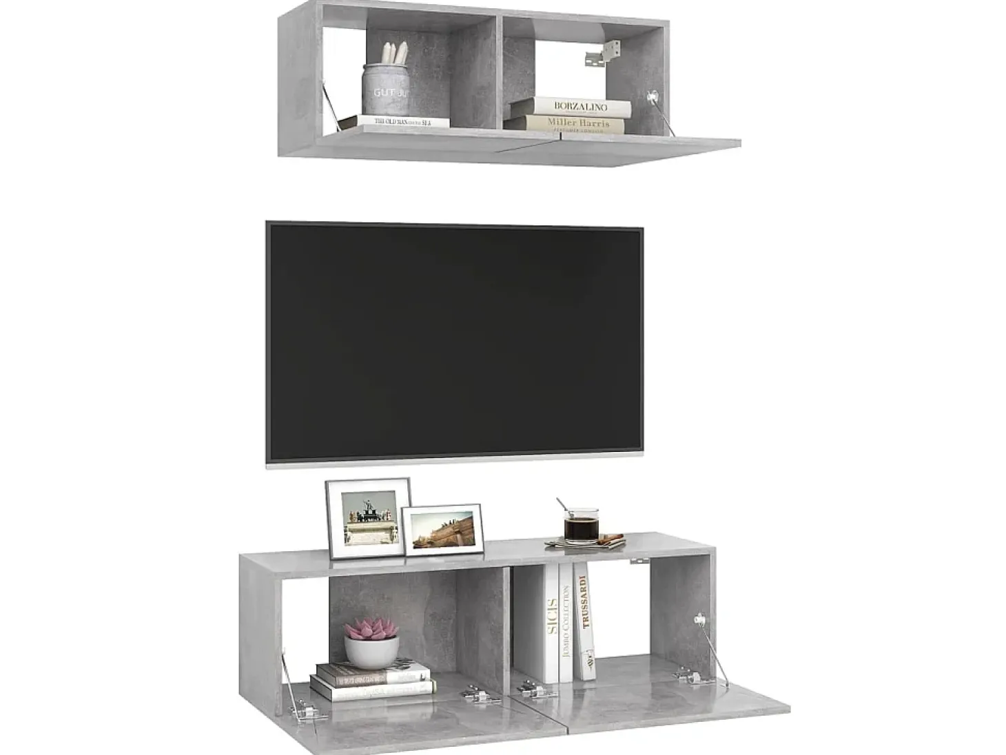 2 pcs conjunto de móveis de TV derivados madeira cinza cimento PT908406