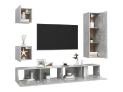 5 pcs conjunto de móveis de TV derivados madeira cinza cimento PT857196
