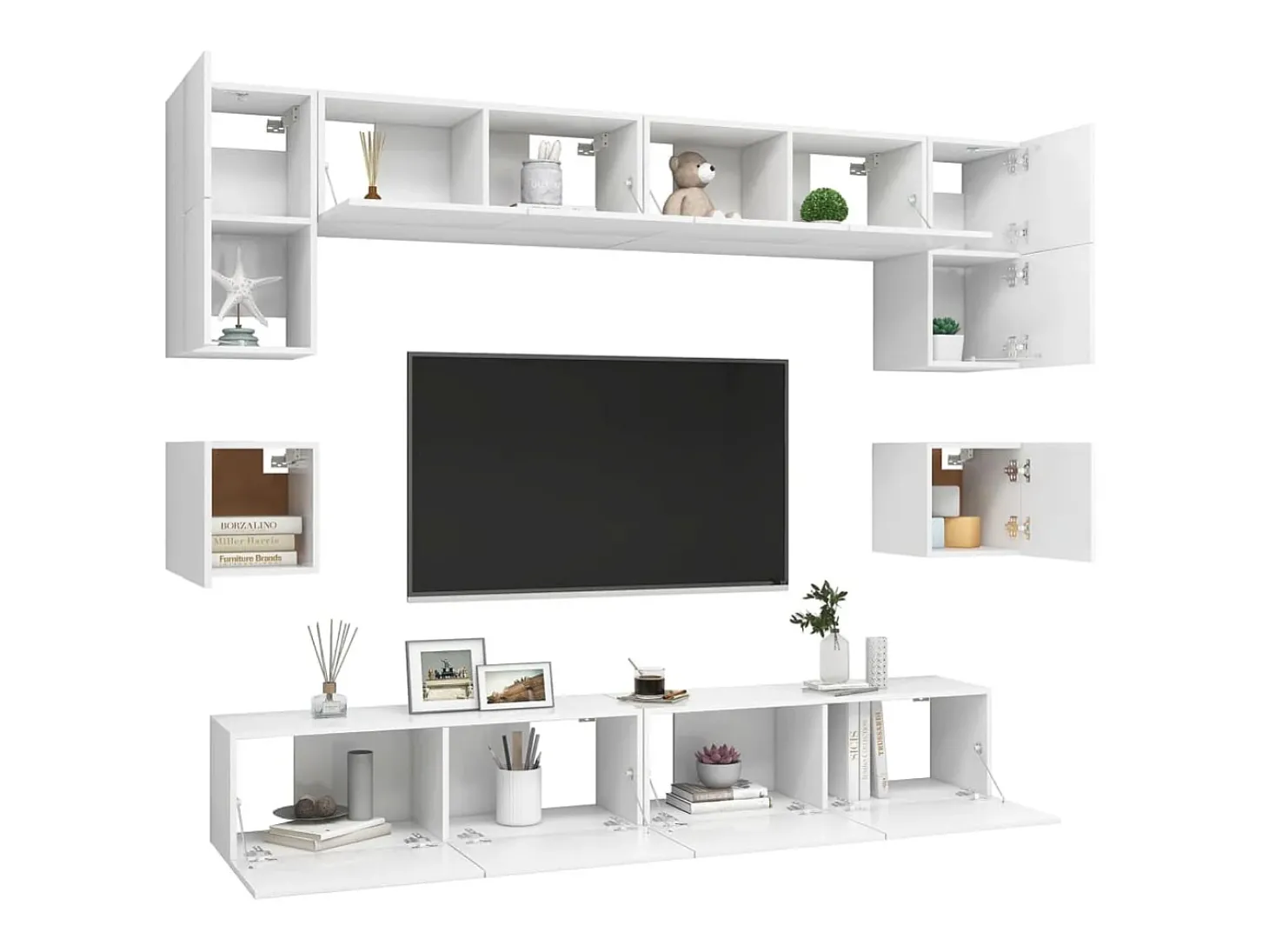 8 pcs conjunto de móveis de TV derivados de madeira branco PT587491