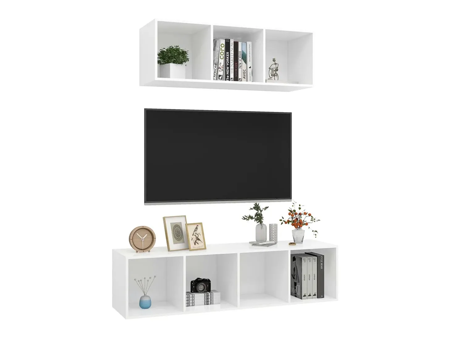 2 pcs conjunto de móveis de TV contraplacado branco PT975926