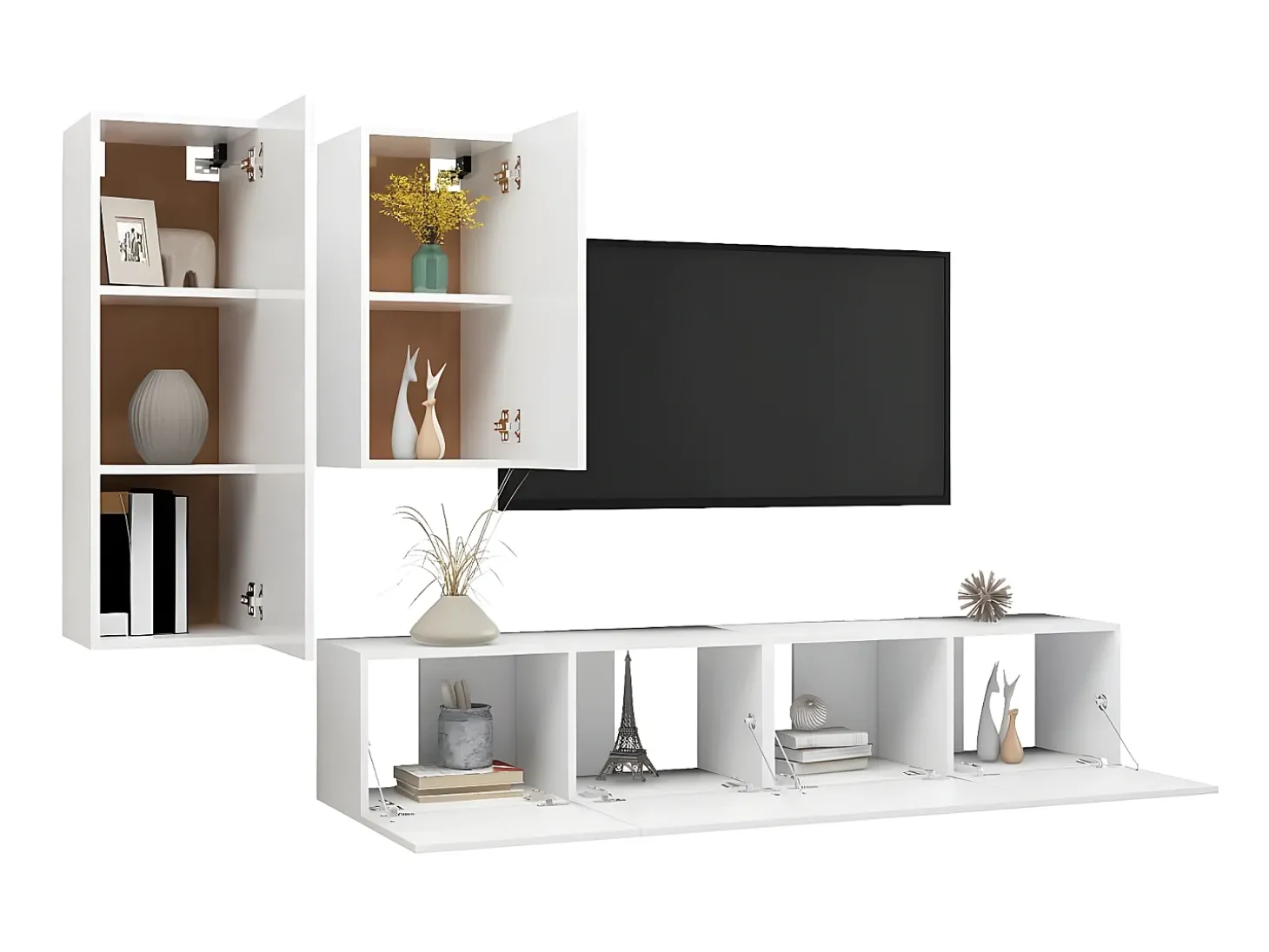 4 pcs conjunto de móveis de TV derivados de madeira branco PT170495