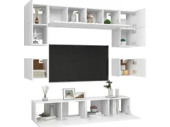 8 pcs conjunto de móveis de TV derivados de madeira branco PT159097