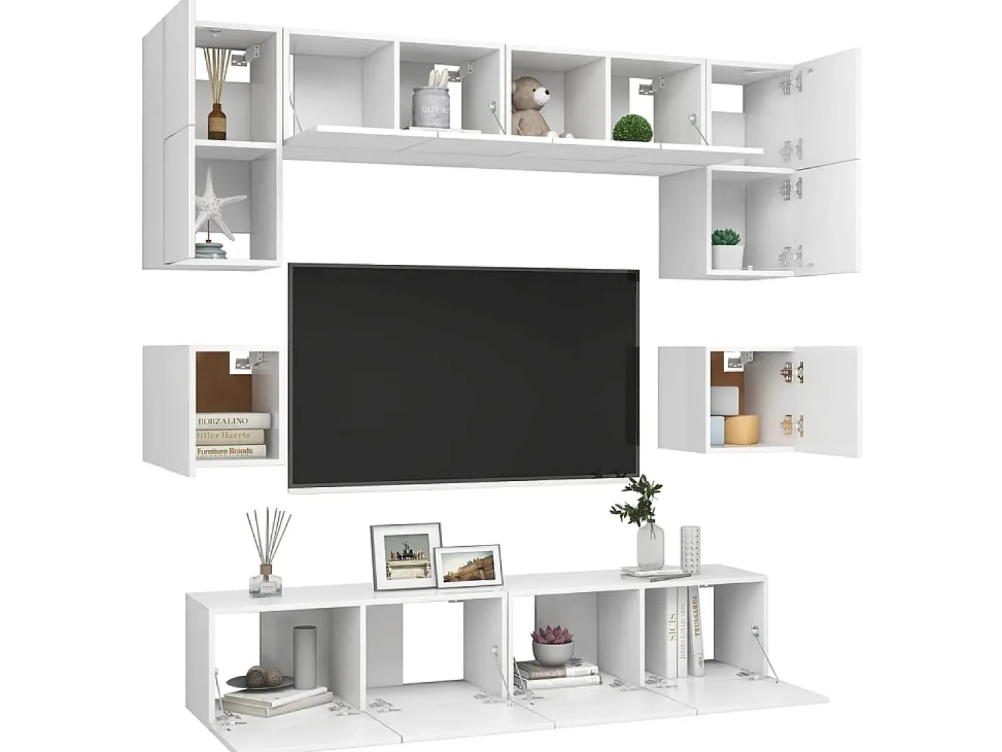 8 pcs conjunto de móveis de TV derivados de madeira branco PT159097