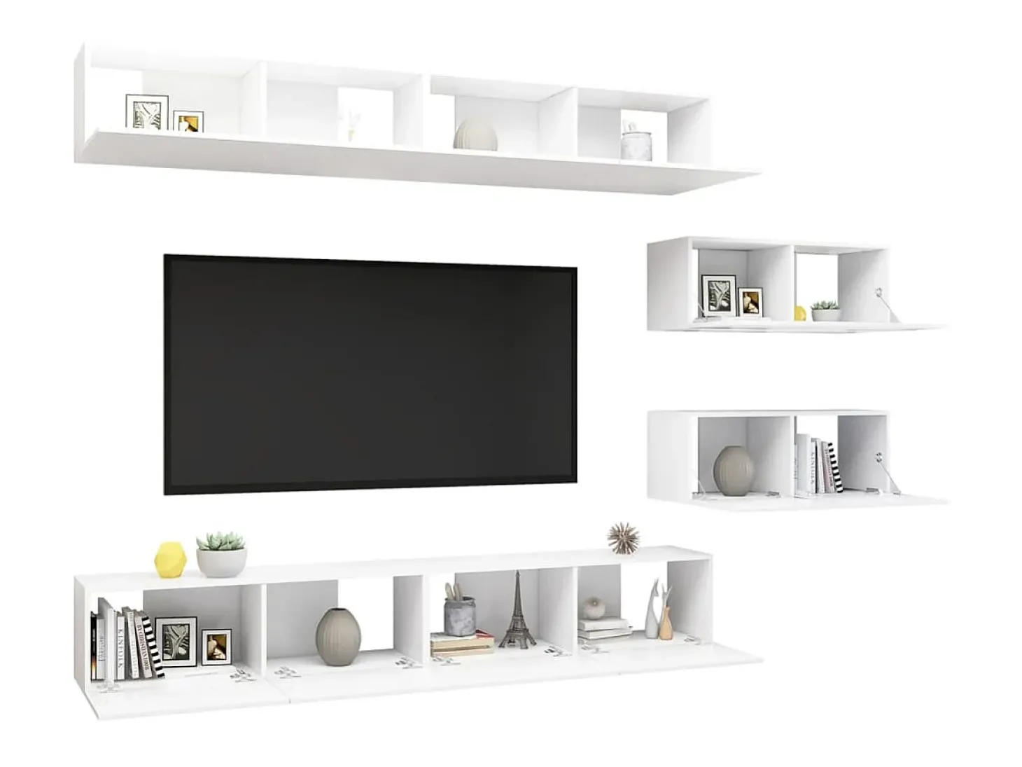 6 pcs conjunto de móveis de TV derivados de madeira branco PT826832