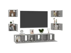 7 pcs conjunto de móveis de TV contraplacado cinzento cimento PT133006