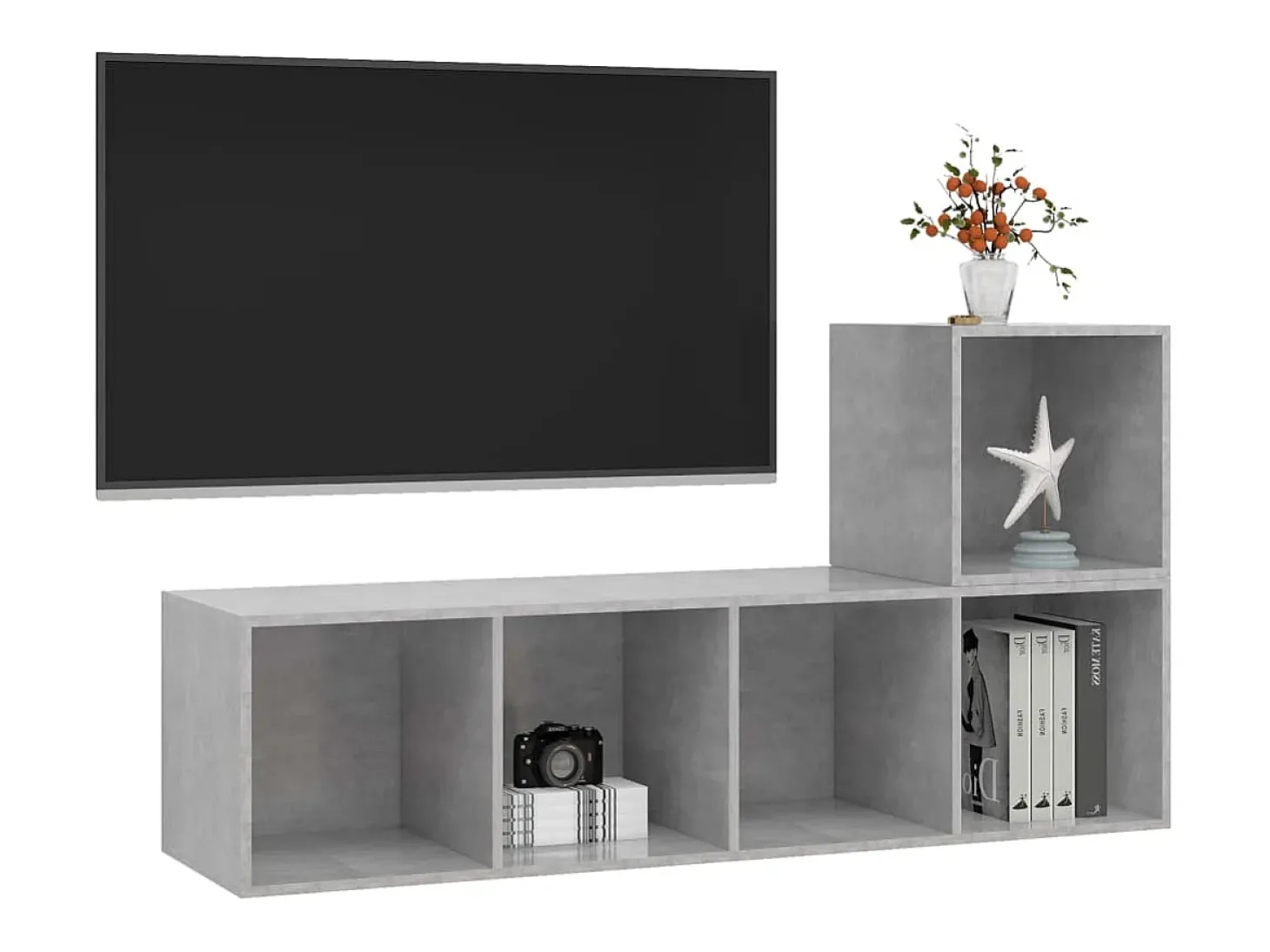 2 pcs conjunto de móveis de TV contraplacado cinzento cimento PT971127