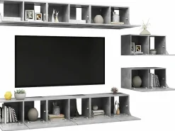 8 pcs conjunto de móveis de TV derivados madeira cinza cimento PT975943
