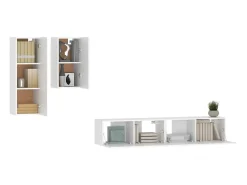 4 pcs conjunto de móveis de TV derivados de madeira branco PT725824