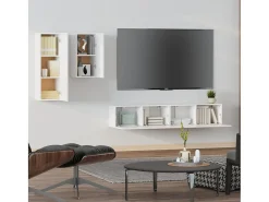 4 pcs conjunto de móveis de TV derivados de madeira branco PT725824