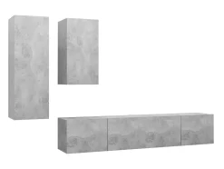 4 pcs conjunto de móveis de TV derivados madeira cinza cimento PT314764