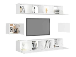 6 pcs conjunto de móveis de TV derivados de madeira branco PT192596
