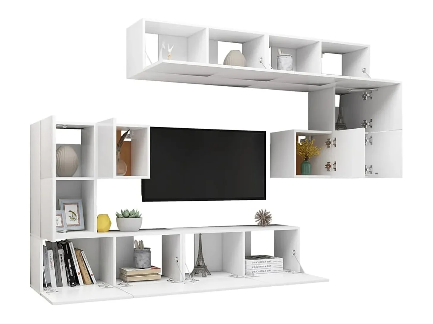 8 pcs conjunto de móveis de TV derivados de madeira branco PT381707