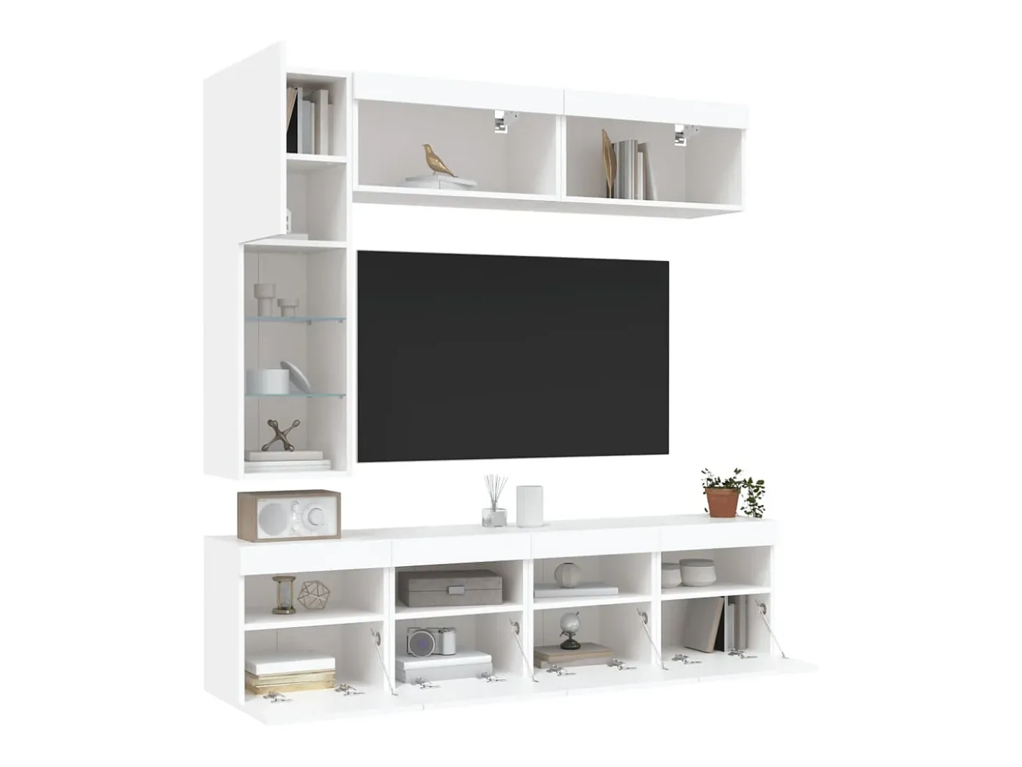 7 pcs conjunto de móveis de parede para TV com luzes LED branco
