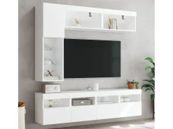 7 pcs conjunto de móveis de parede para TV com luzes LED branco