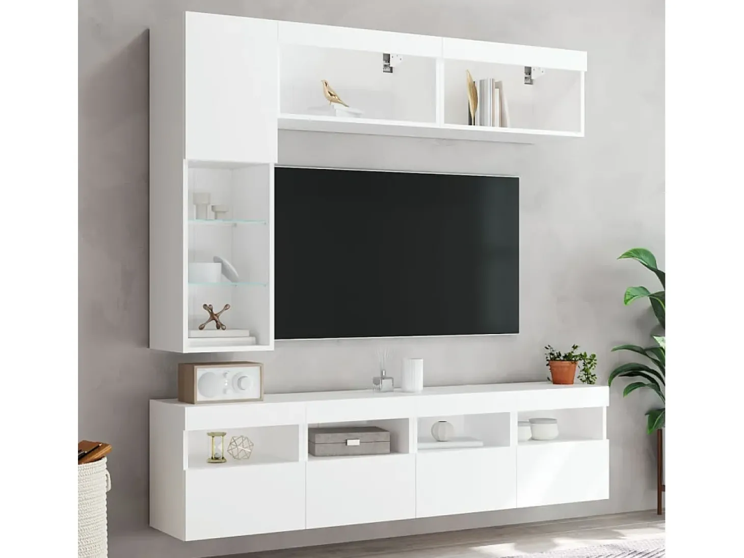 7 pcs conjunto de móveis de parede para TV com luzes LED branco