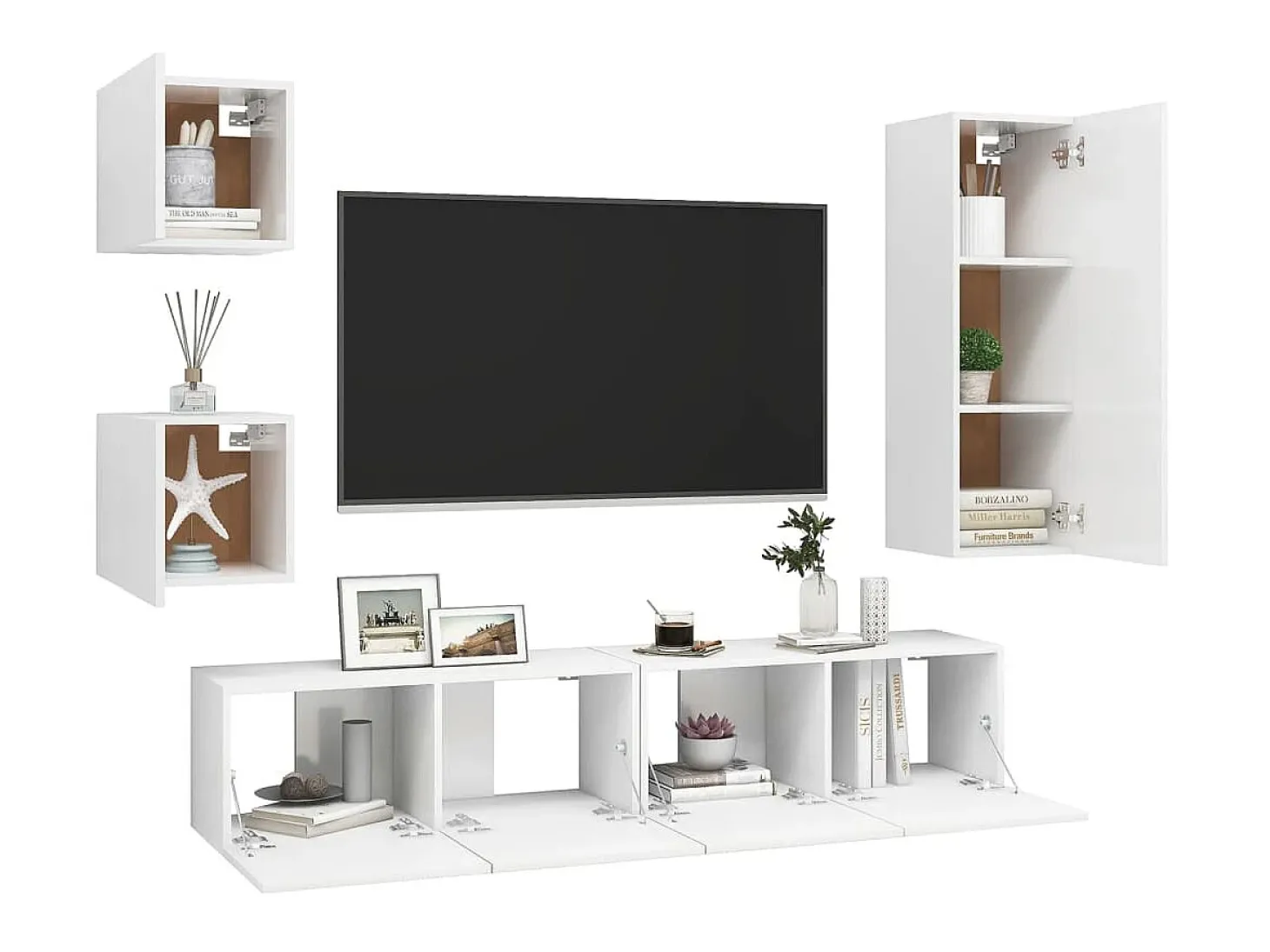 5 pcs conjunto de móveis de TV derivados de madeira branco PT738792
