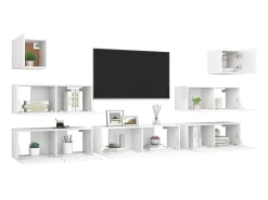 7 pcs conjunto de móveis de TV derivados de madeira branco PT346353