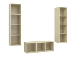 3 pcs conjunto de móveis de TV contraplacado carvalho sonoma PT400202