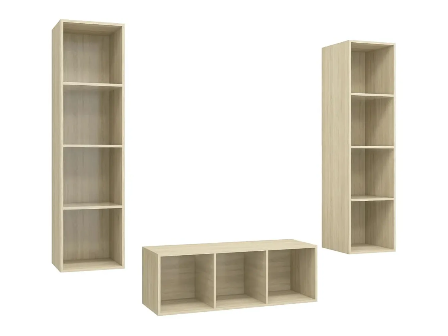 3 pcs conjunto de móveis de TV contraplacado carvalho sonoma PT400202